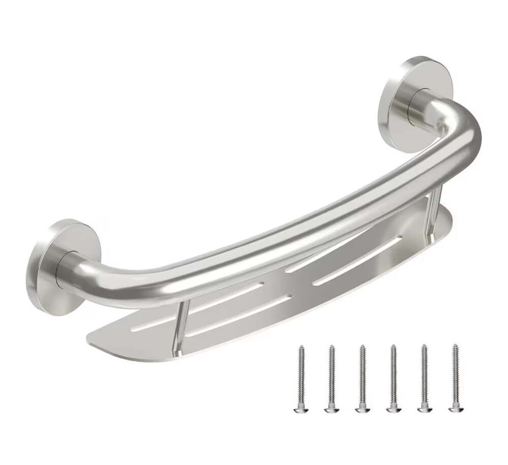 Corner Shower Shelf with Built-in Grab Bar – 2 in 1 Design